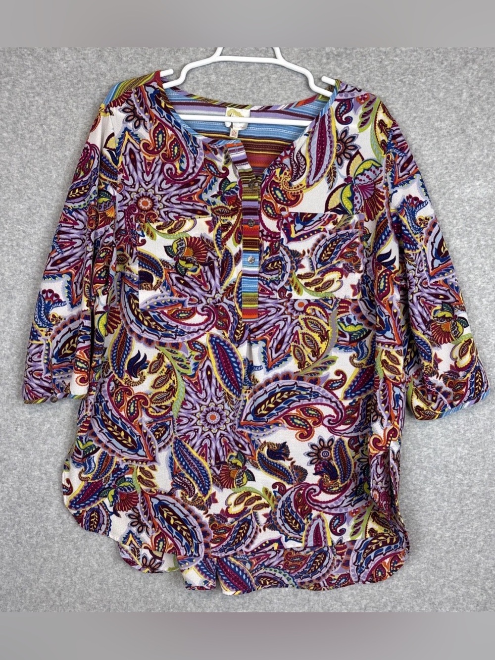 Anthropologie Fig & Flower Top Size 2X Paisley Groovy Boho Multicolored